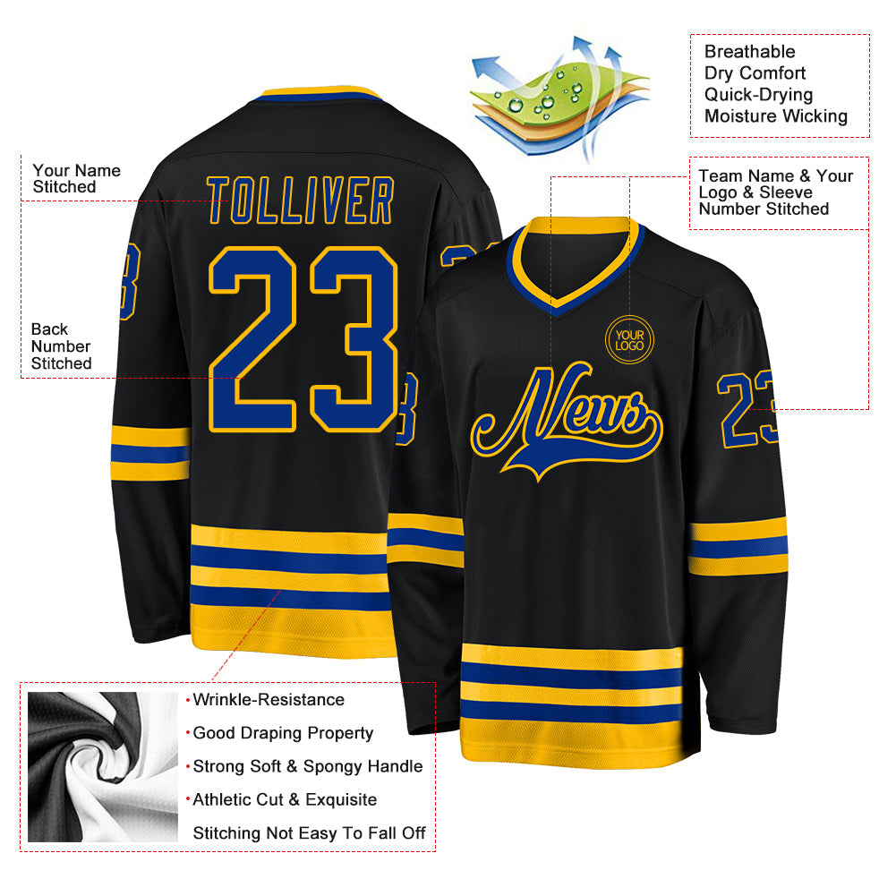 Custom Black Royal-Gold Hockey Jersey view 3