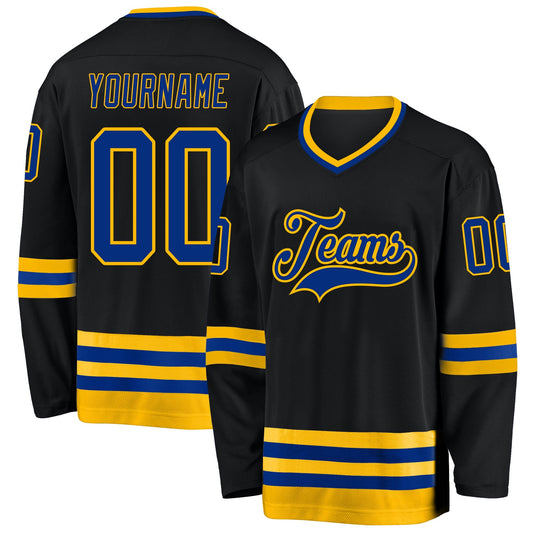 Custom Black Royal-Gold Hockey Jersey - Main View