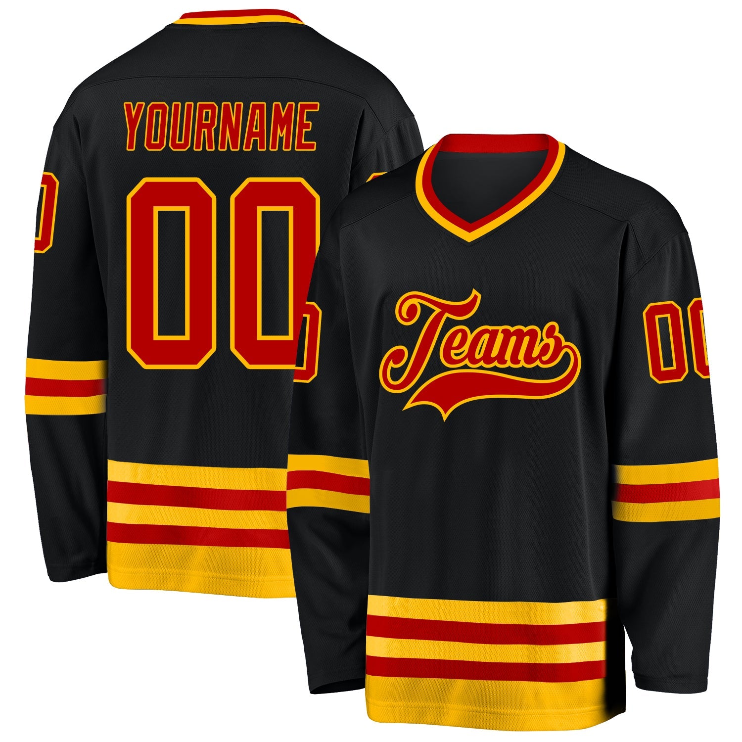 Custom Black Red-Gold Hockey Jersey - Main View