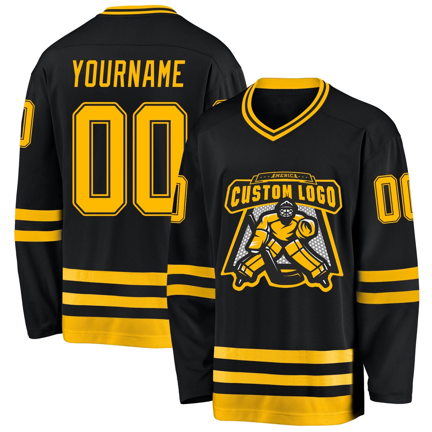 Custom Black Gold Hockey Jersey view 2