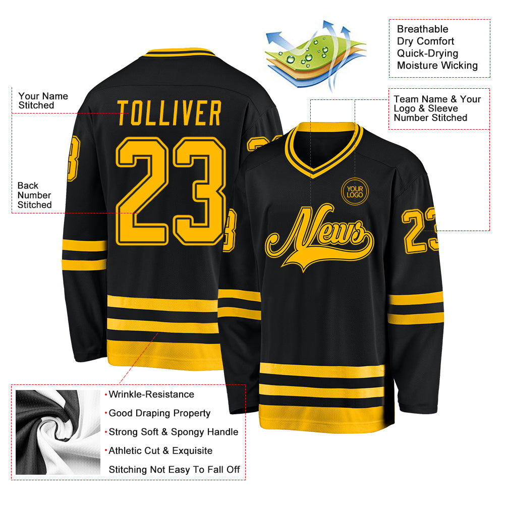 Custom Black Gold Hockey Jersey view 3