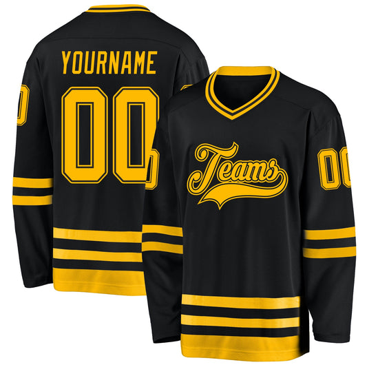 Custom Black Gold Hockey Jersey - Main View
