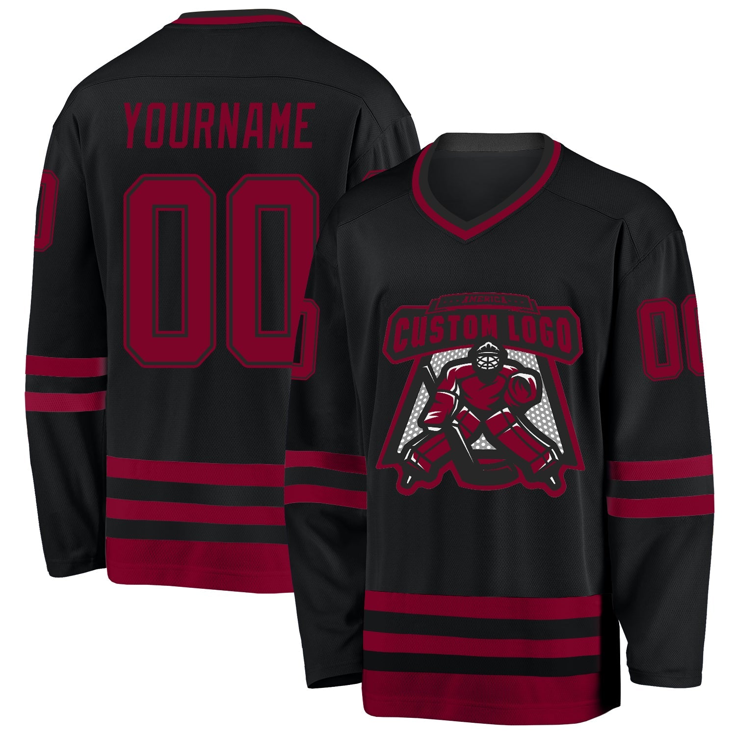 Custom Black Maroon Hockey Jersey view 2