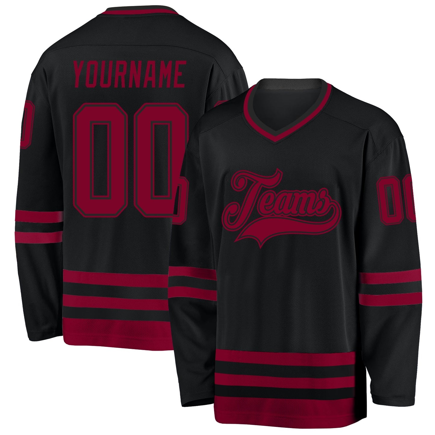 Custom Black Maroon Hockey Jersey - Main View
