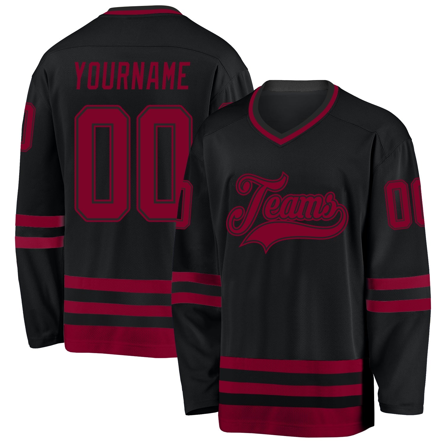 Custom Black Maroon Hockey Jersey - Main View
