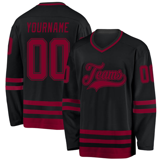 Custom Black Maroon Hockey Jersey - Main View