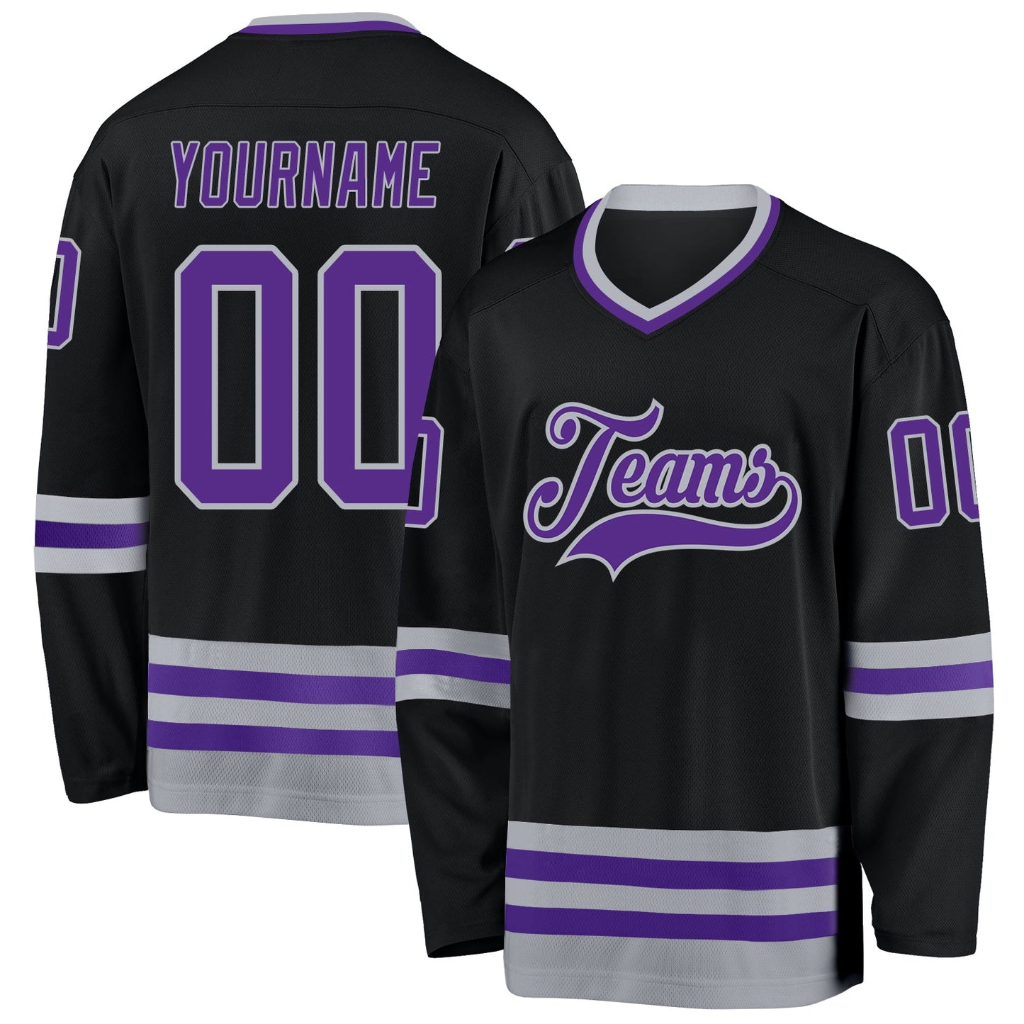 Custom Black Purple-Gray Hockey Jersey - Main View