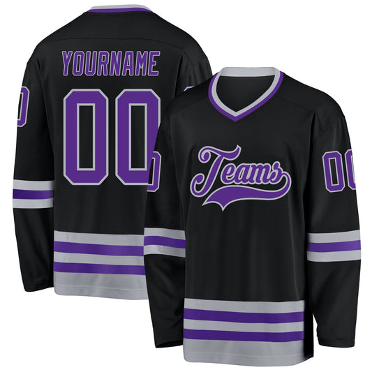 Custom Black Purple-Gray Hockey Jersey - Main View