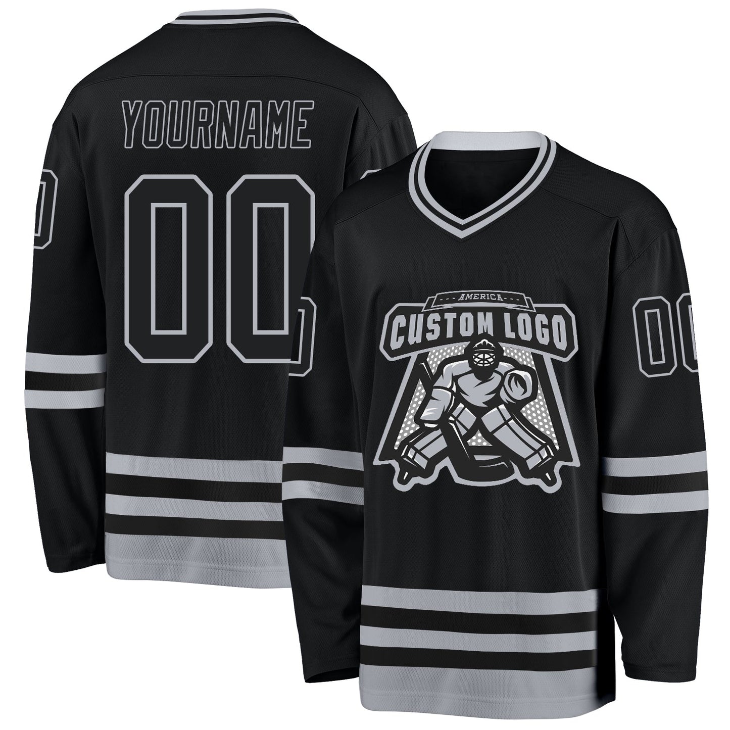 Custom Black Gray Hockey Jersey view 2