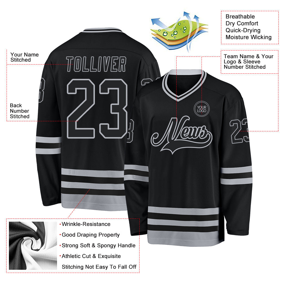 Custom Black Gray Hockey Jersey view 3