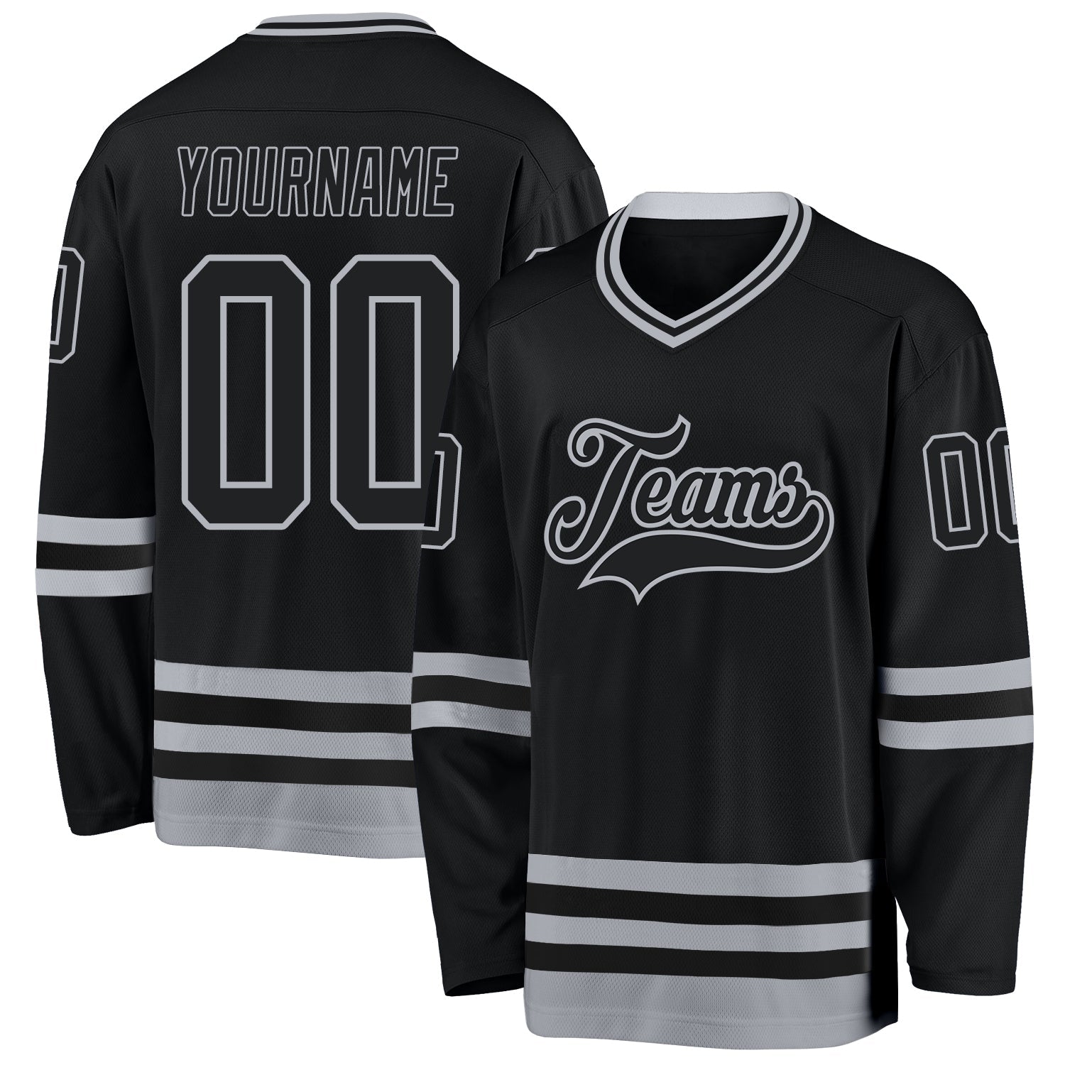 Custom Black Gray Hockey Jersey - Main View