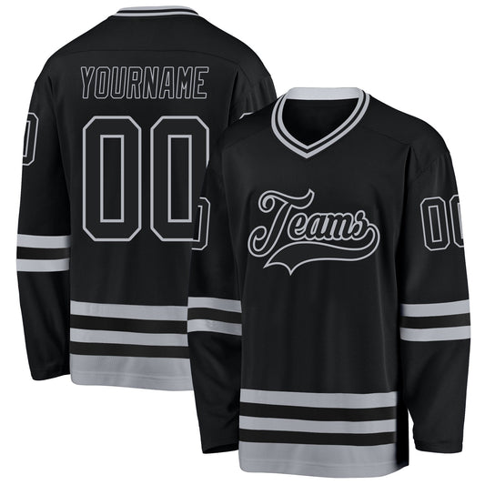 Custom Black Gray Hockey Jersey - Main View