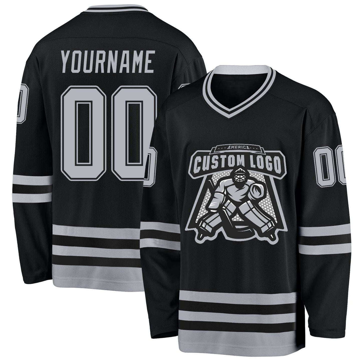 Custom Black Gray Hockey Jersey view 2