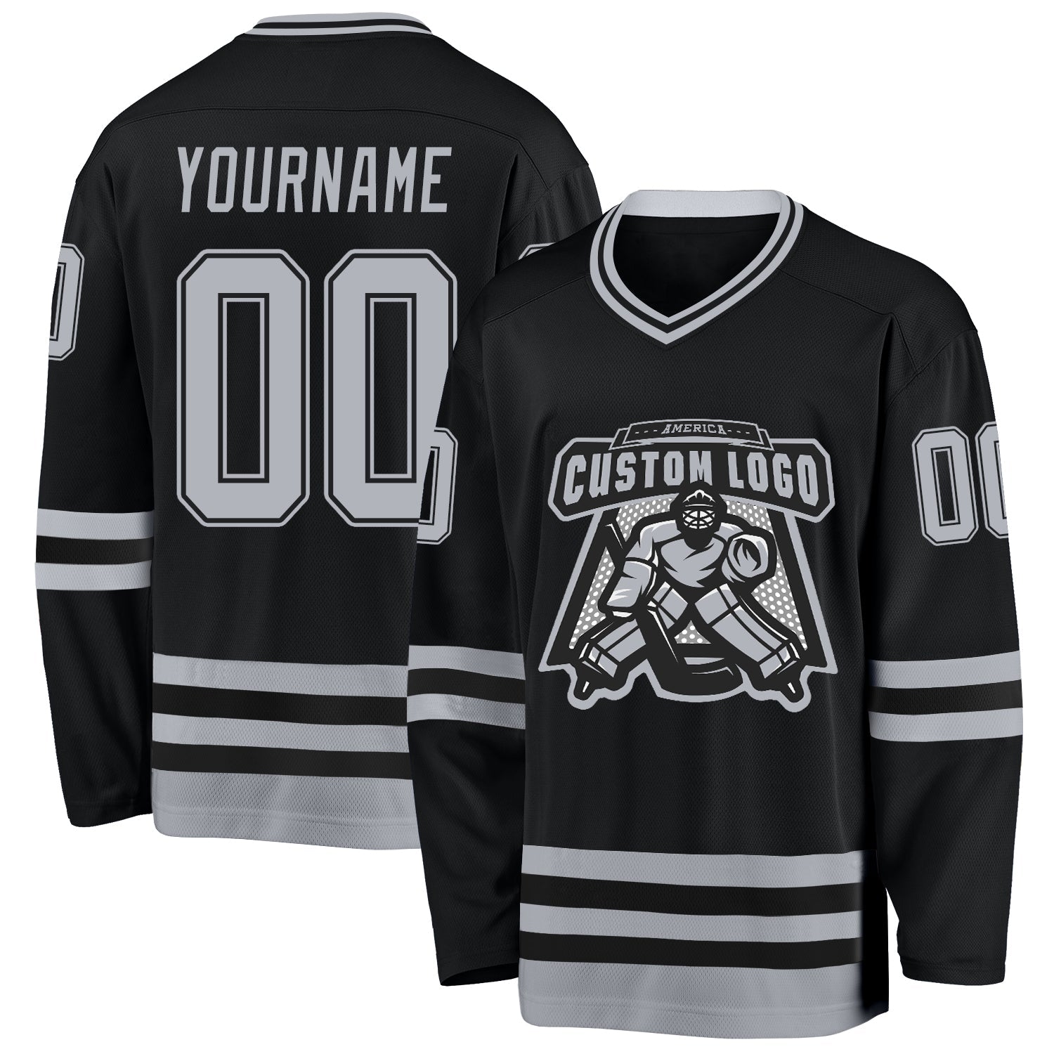 Custom Black Gray Hockey Jersey view 2
