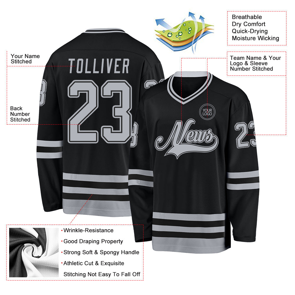 Custom Black Gray Hockey Jersey view 3