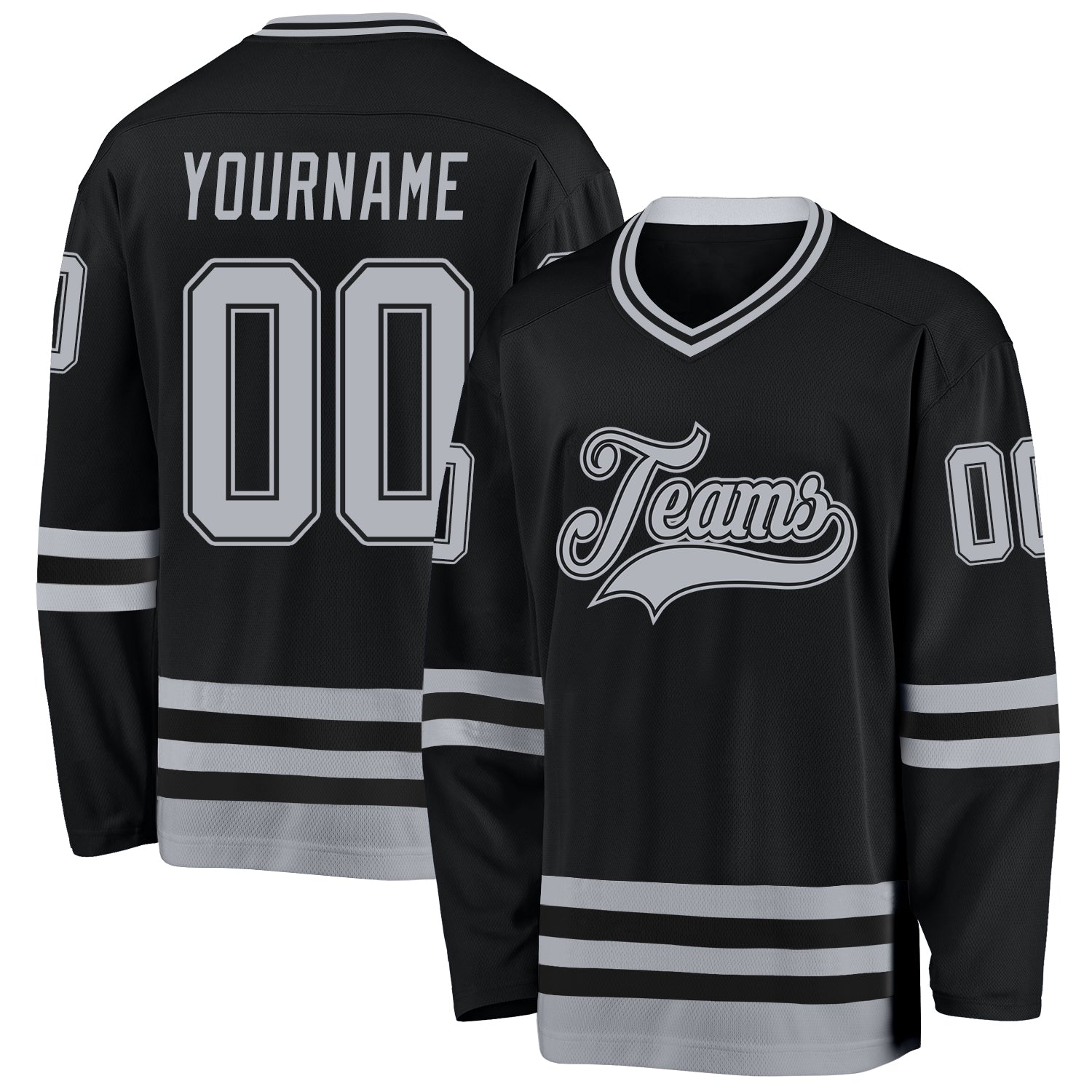 Custom Black Gray Hockey Jersey - Main View