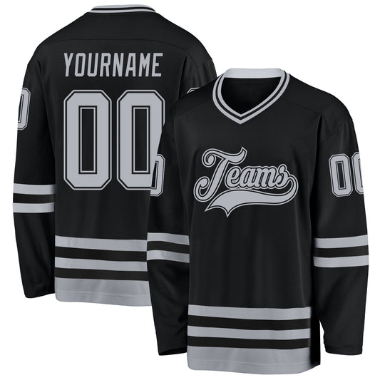 Custom Black Gray Hockey Jersey - Main View