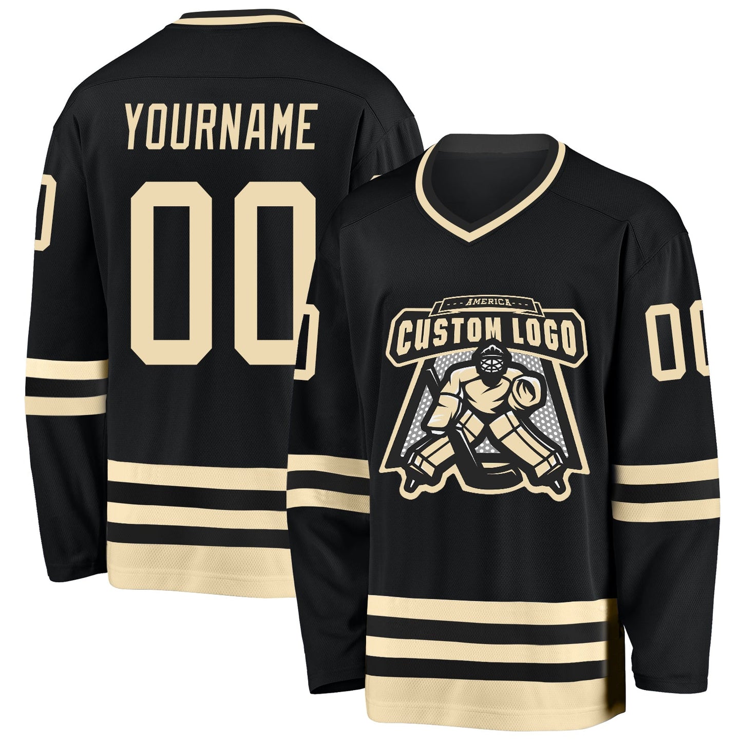 Custom Black Cream Hockey Jersey view 2