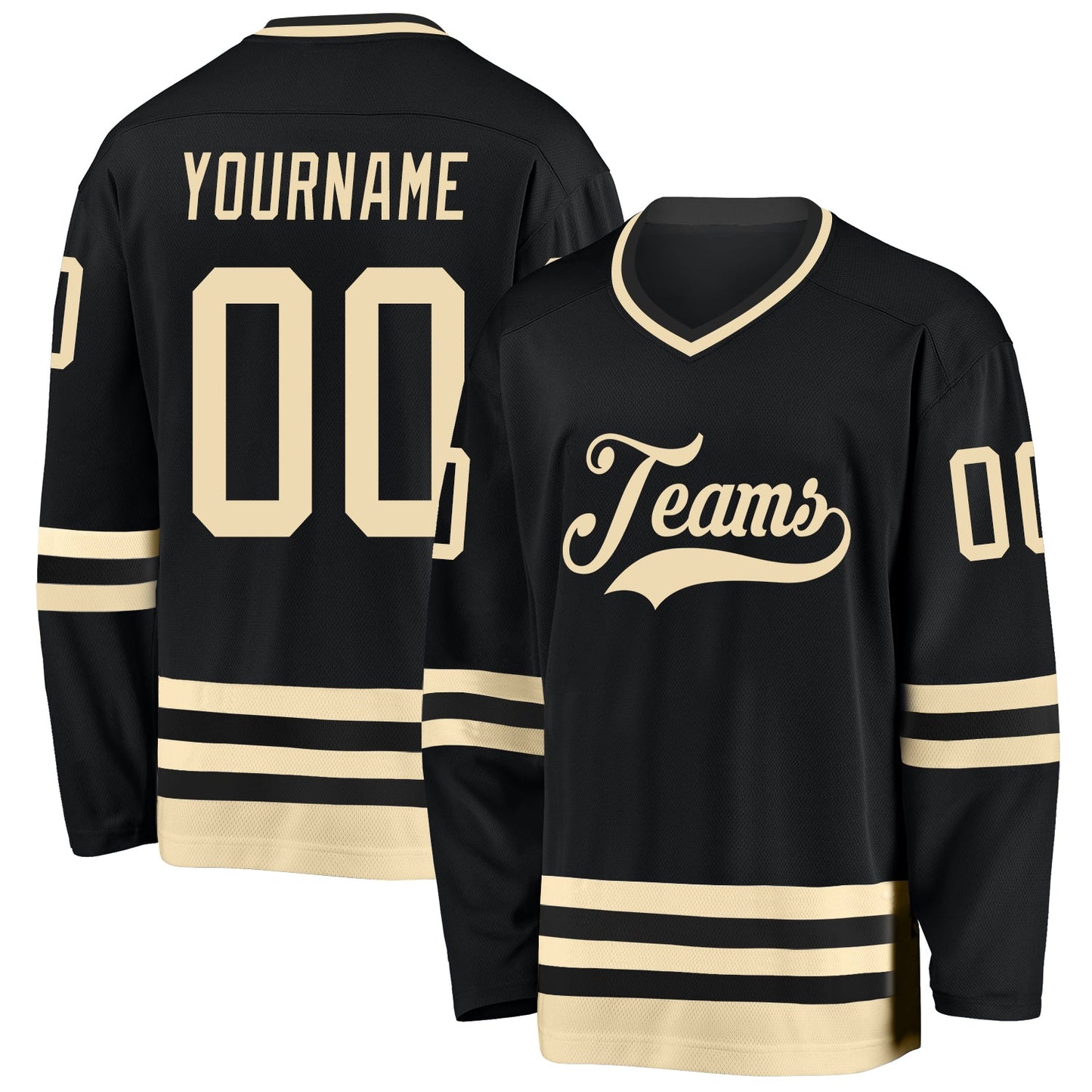 Custom Black Cream Hockey Jersey - Main View