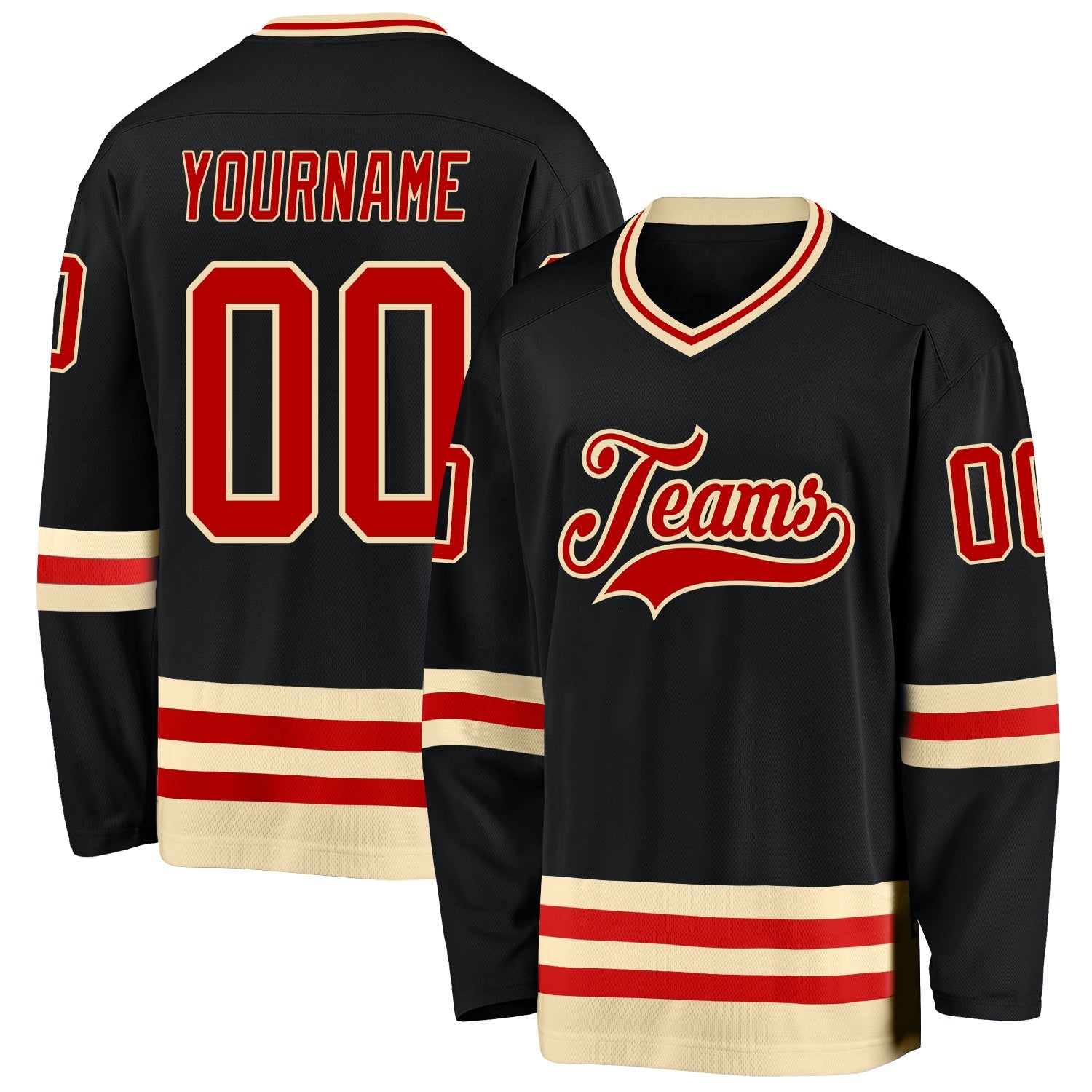 Custom Black Red-Cream Hockey Jersey - Main View