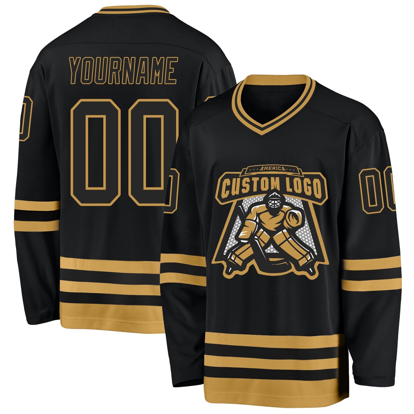 Custom Black Old Gold Hockey Jersey view 2