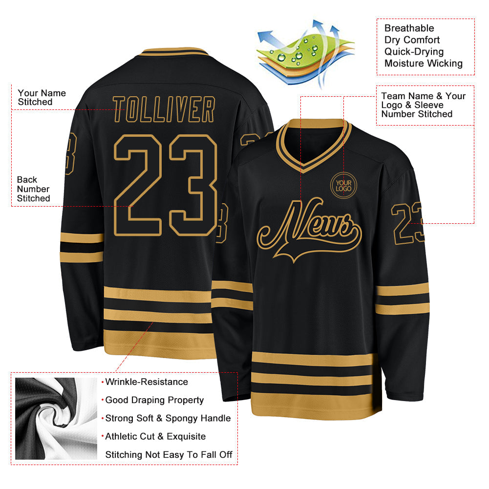 Custom Black Old Gold Hockey Jersey view 3
