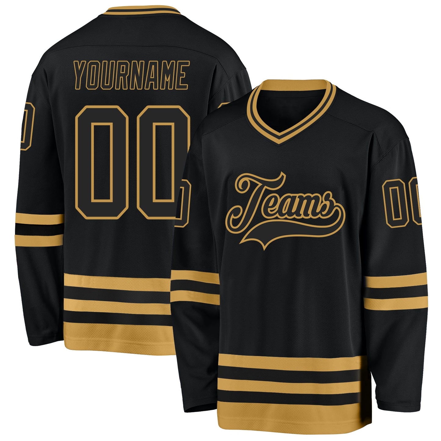 Custom Black Old Gold Hockey Jersey - Main View