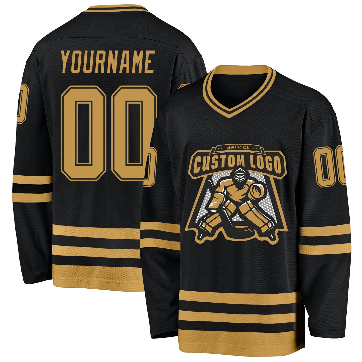 Custom Black Old Gold Hockey Jersey view 2