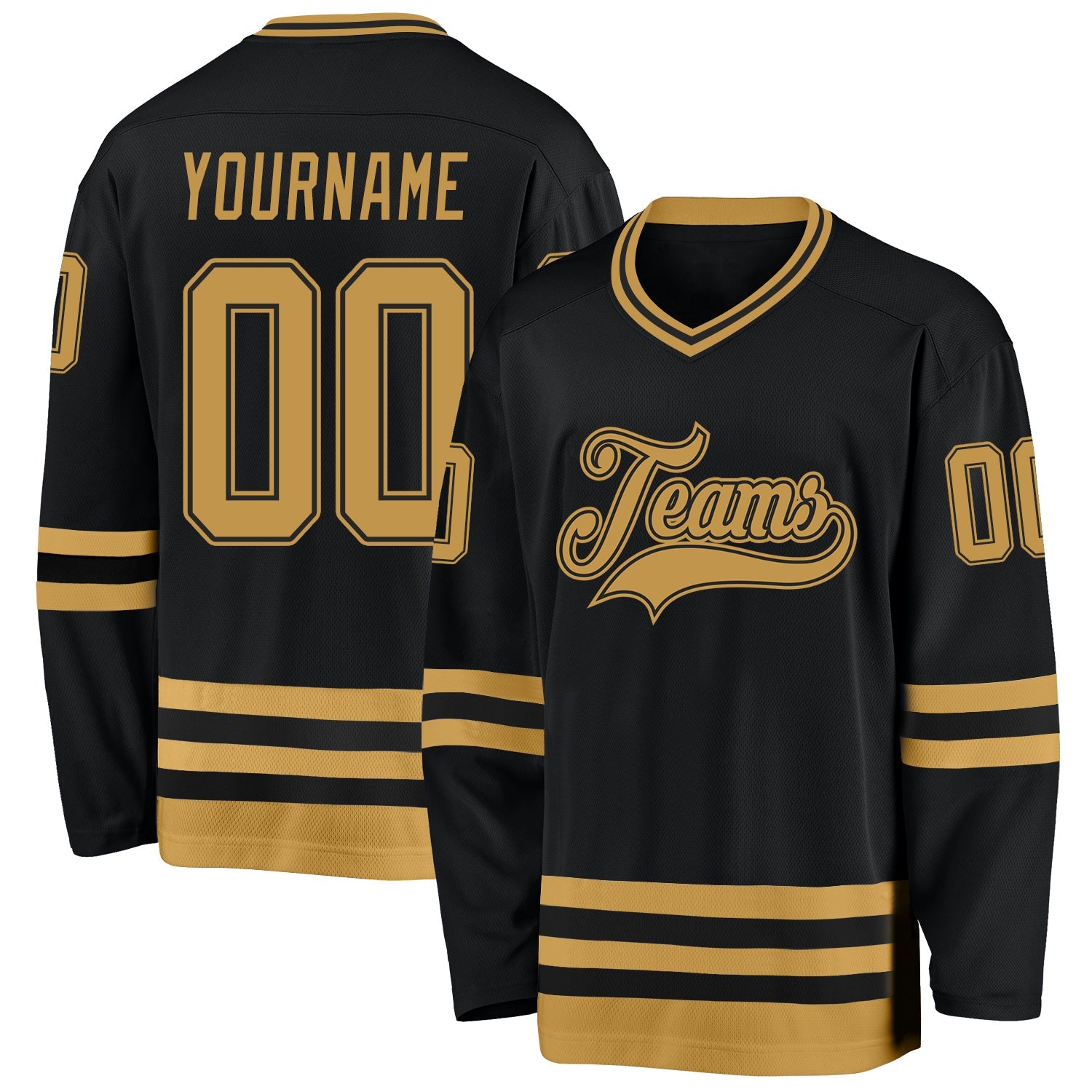 Custom Black Old Gold Hockey Jersey - Main View