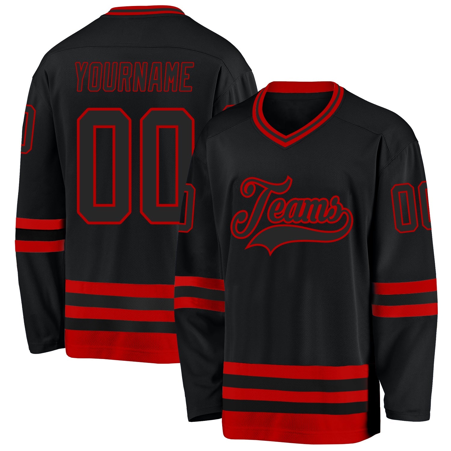 Custom Black Red Hockey Jersey - Main View
