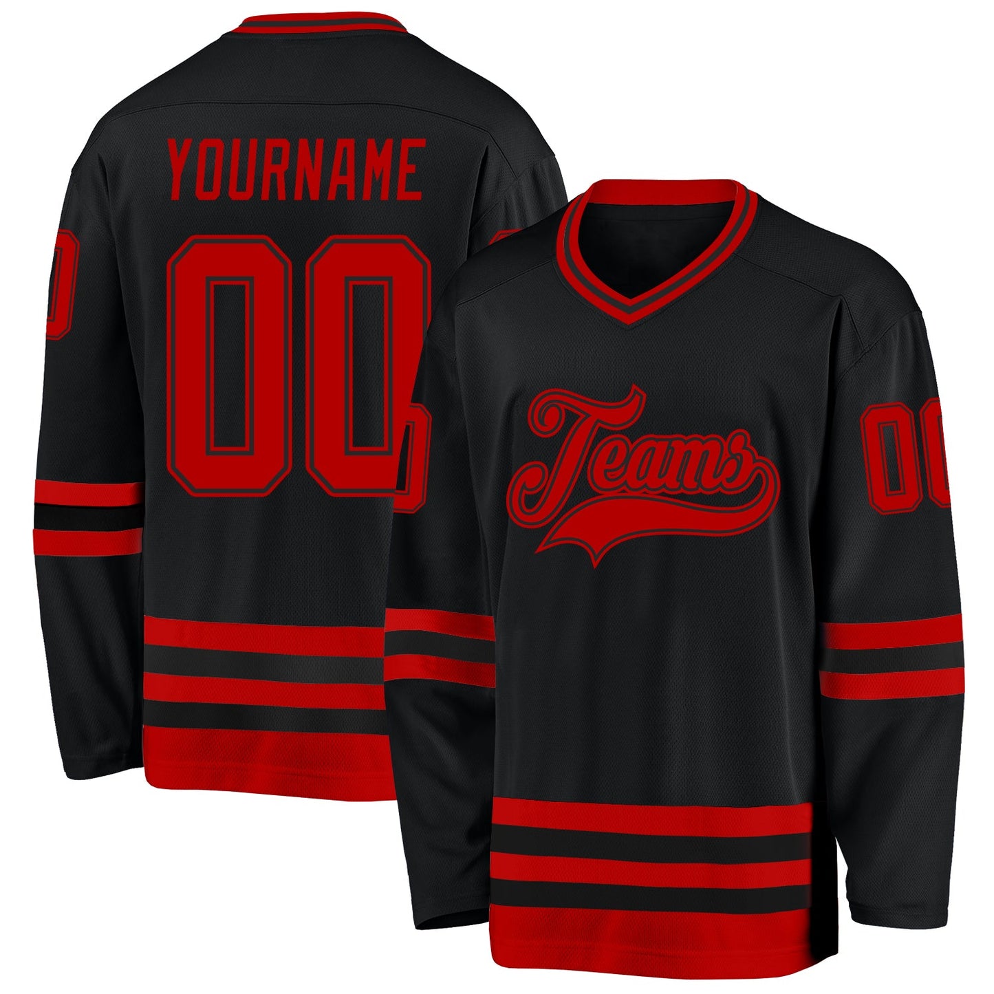 Custom Black Red Hockey Jersey - Main View