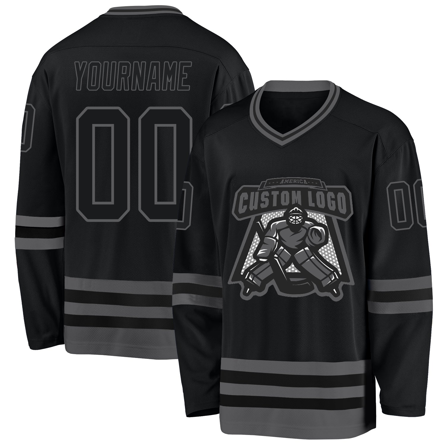 Custom Black Steel Gray Hockey Jersey view 2