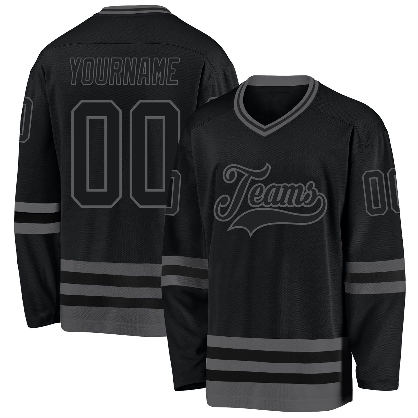 Custom Black Steel Gray Hockey Jersey - Main View