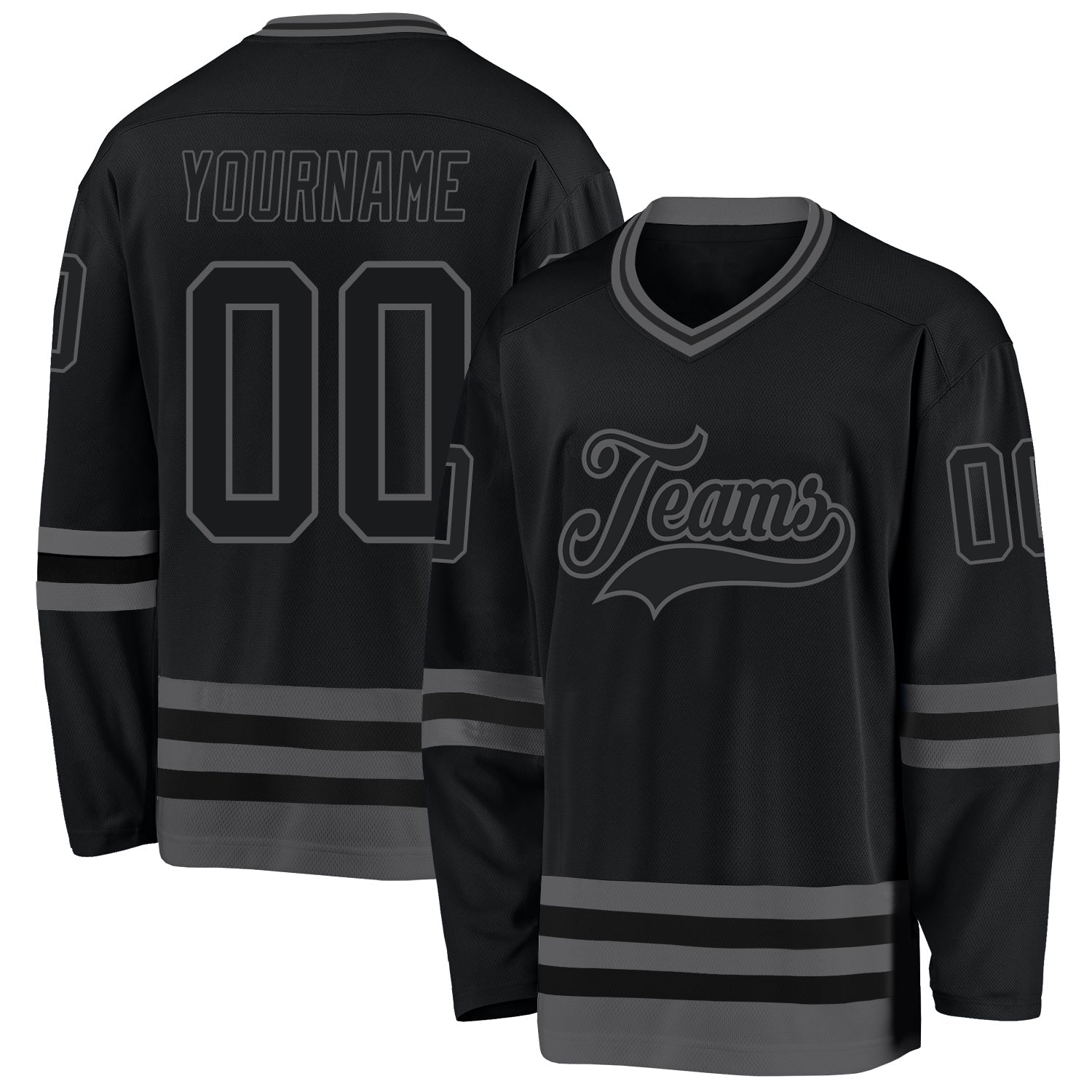 Custom Black Steel Gray Hockey Jersey - Main View