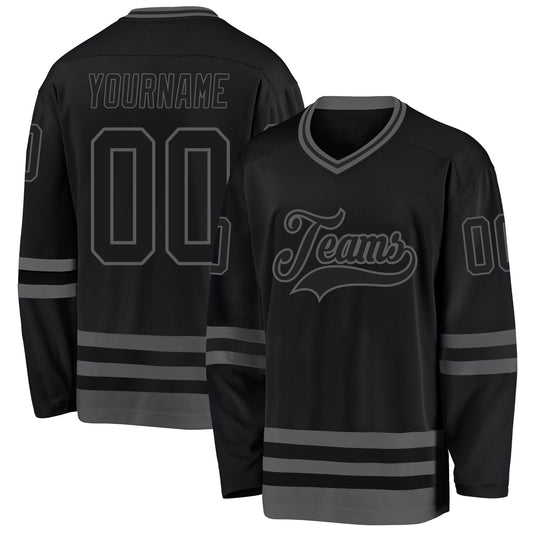 Custom Black Steel Gray Hockey Jersey - Main View