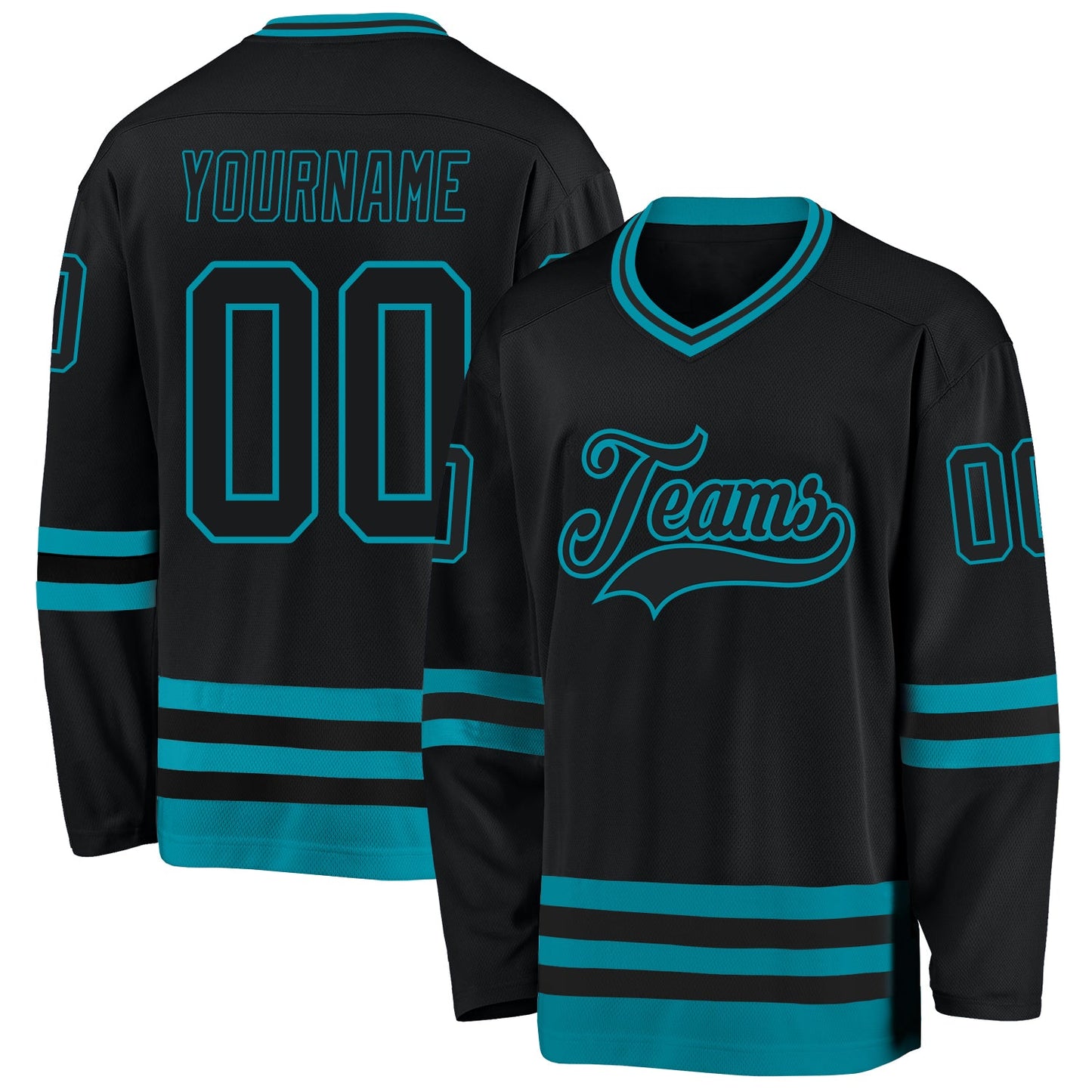 Custom Black Teal Hockey Jersey - Main View