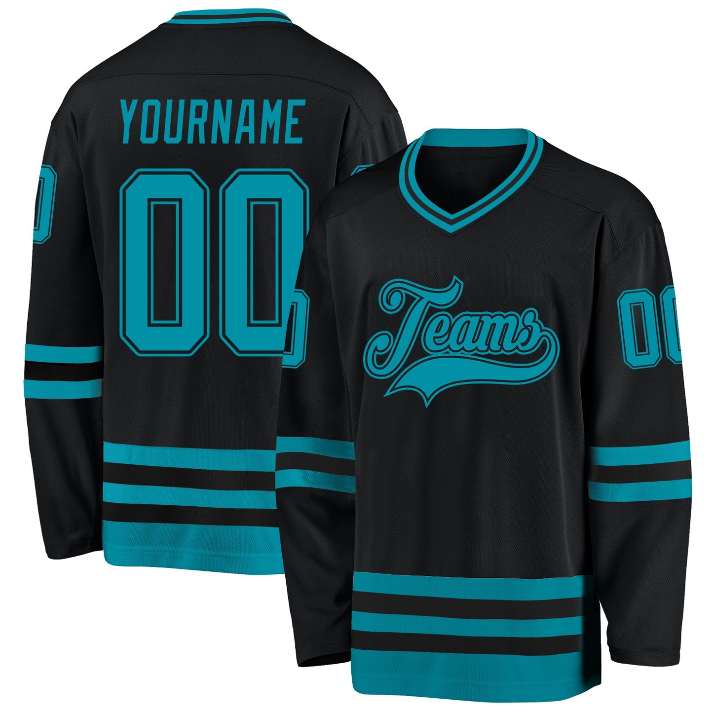 Custom Black Teal Hockey Jersey - Main View