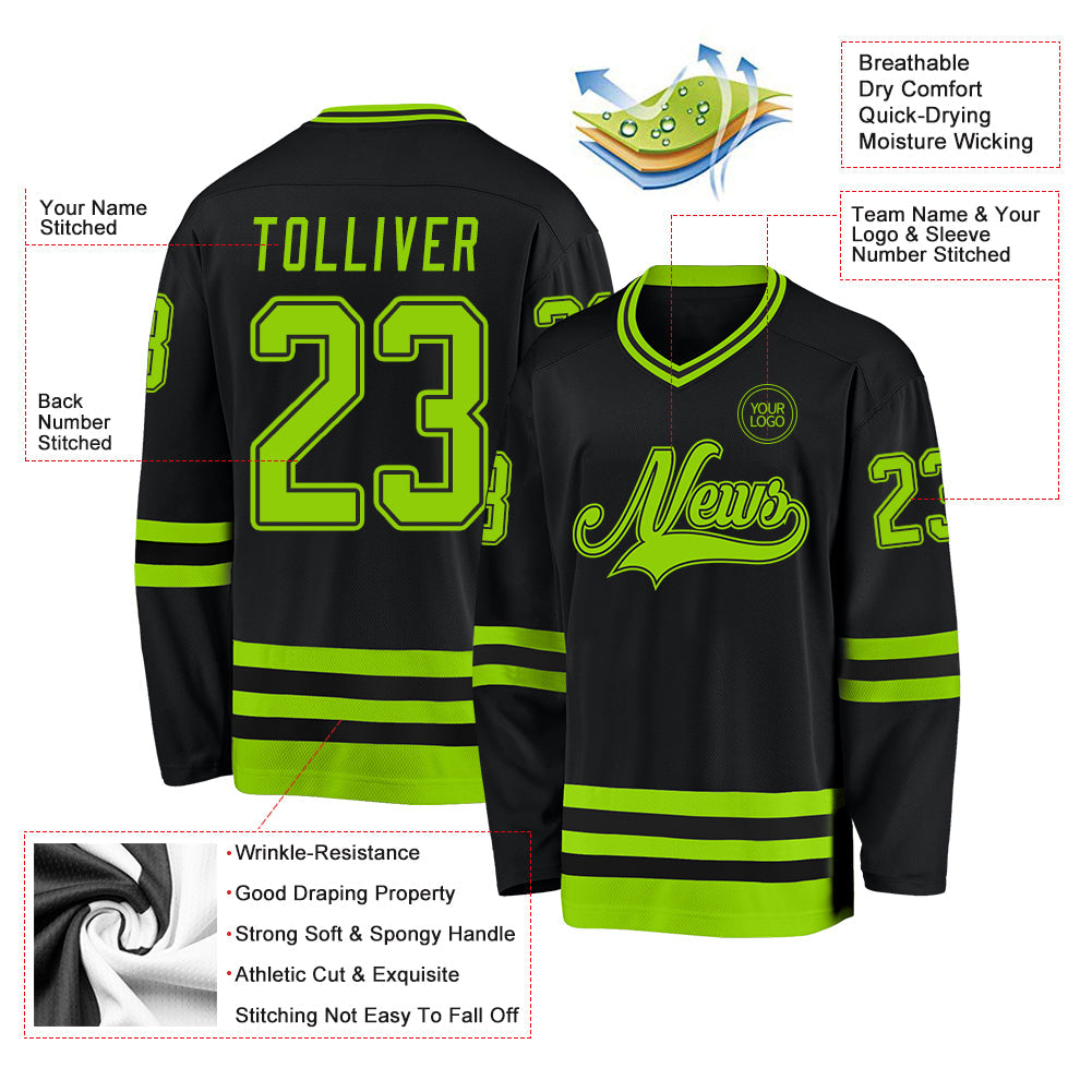 Custom Black Neon Green Hockey Jersey view 3