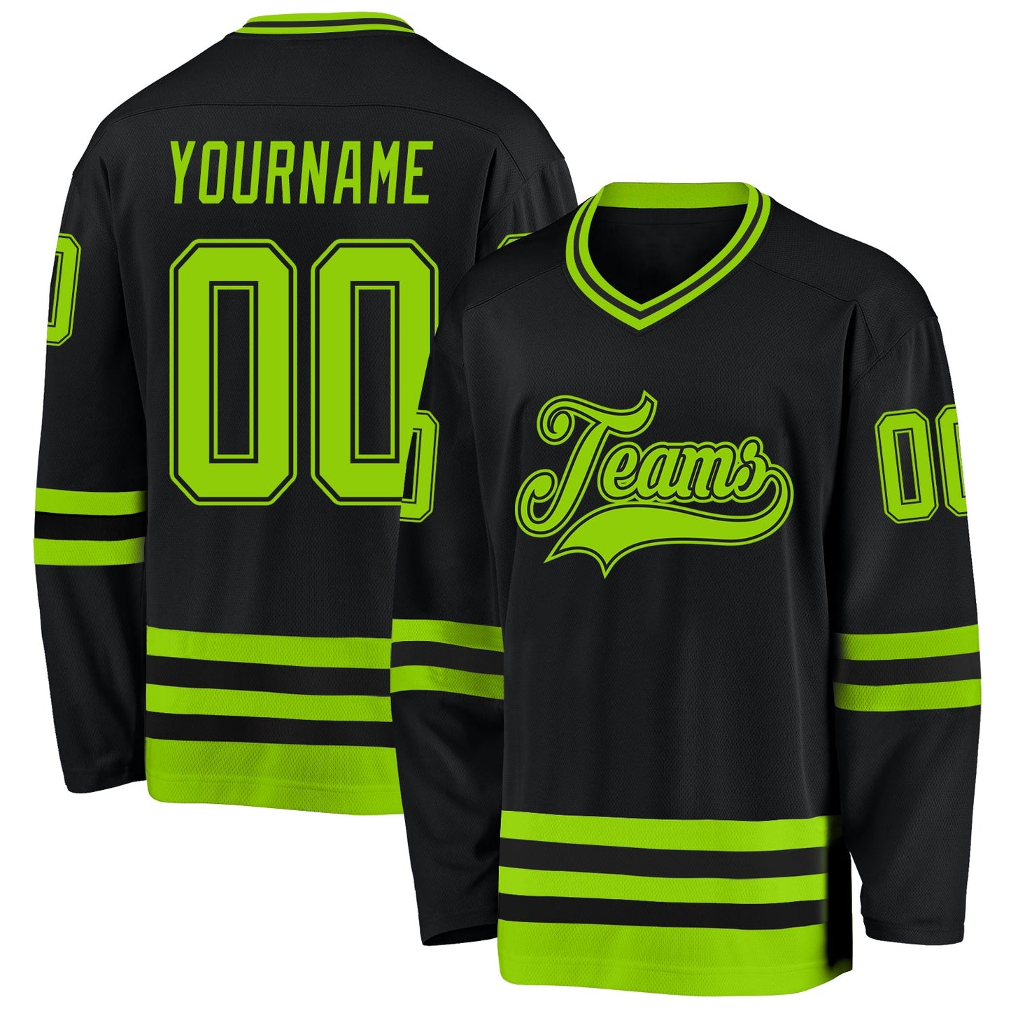 Custom Black Neon Green Hockey Jersey - Main View