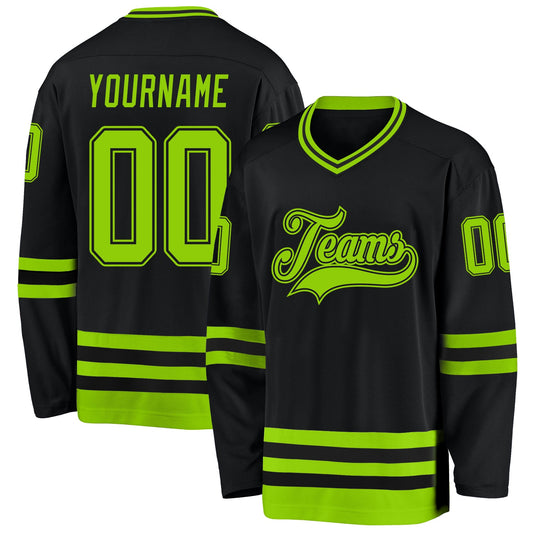 Custom Black Neon Green Hockey Jersey - Main View
