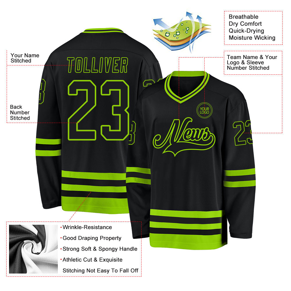 Custom Black Neon Green Hockey Jersey view 3