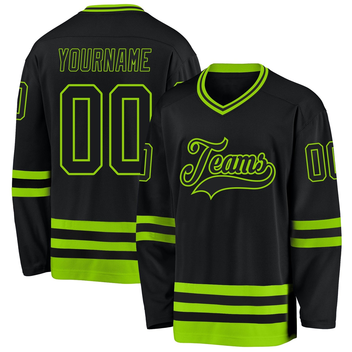 Custom Black Neon Green Hockey Jersey - Main View