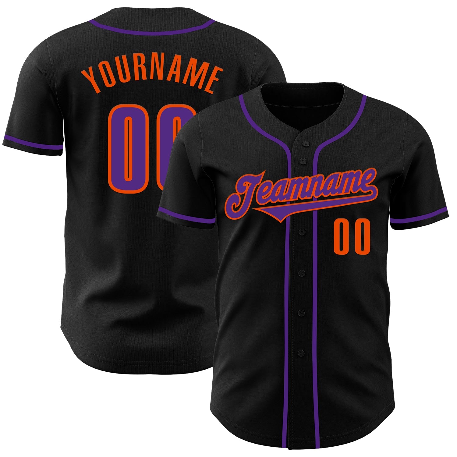 Custom Black Purple-Orange Authentic Baseball Jersey - Main View