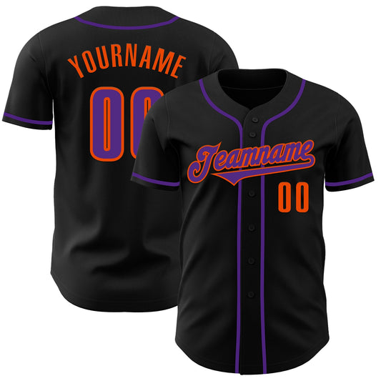 Custom Black Purple-Orange Authentic Baseball Jersey - Main View