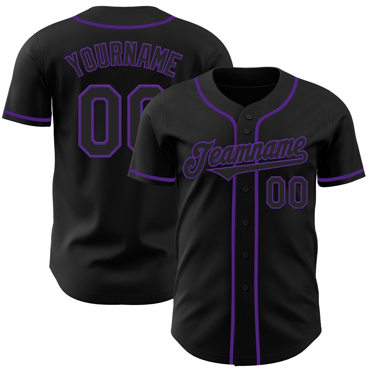 Custom Black Purple Authentic Baseball Jersey - Main View