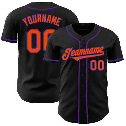 Custom Black Orange-Purple Authentic Baseball Jersey - Main View