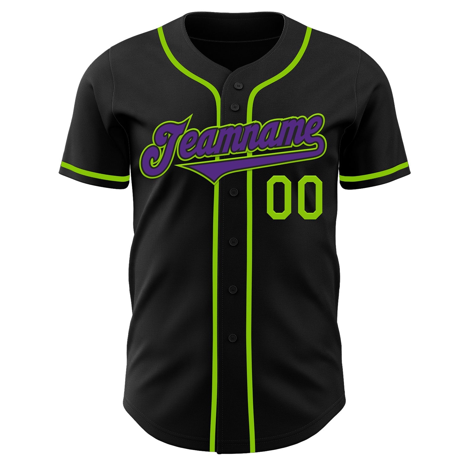 Custom Black Purple-Neon Green Authentic Baseball Jersey view 2