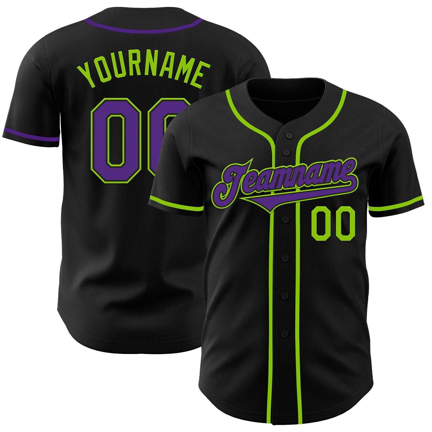 Custom Black Purple-Neon Green Authentic Baseball Jersey - Main View