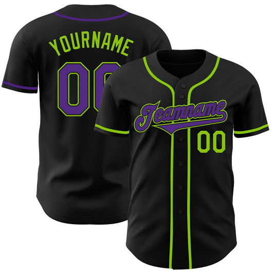Custom Black Purple-Neon Green Authentic Baseball Jersey - Main View