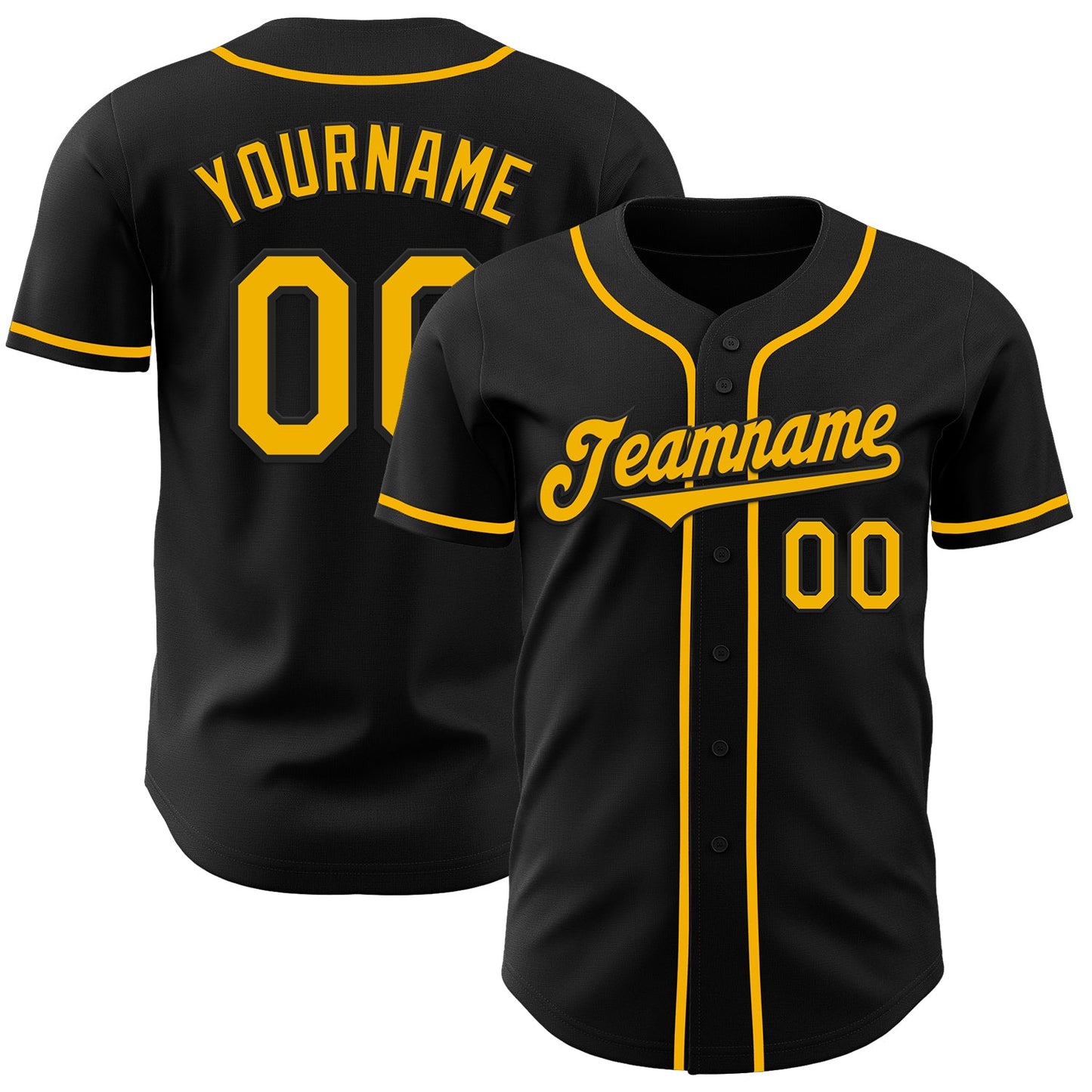 Custom Black Gold Authentic Baseball Jersey - Main View